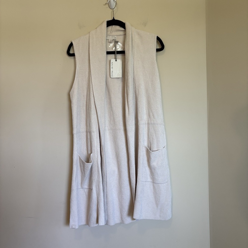 Barefoot Dreams CozyChic Ultra Lite Womens Sz M Sleeveless Cardigan Beige NWT